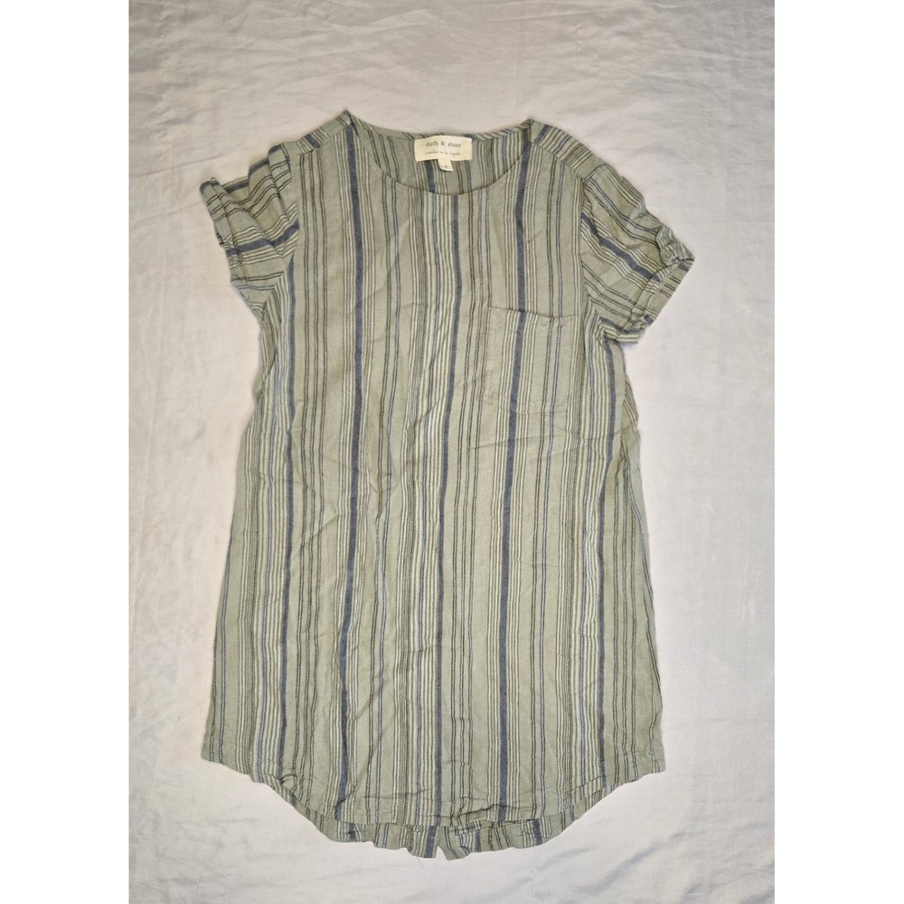 Cloth & Stone Linen‎ Blend Dress Size S Womens Green Striped Button Shirt Mini